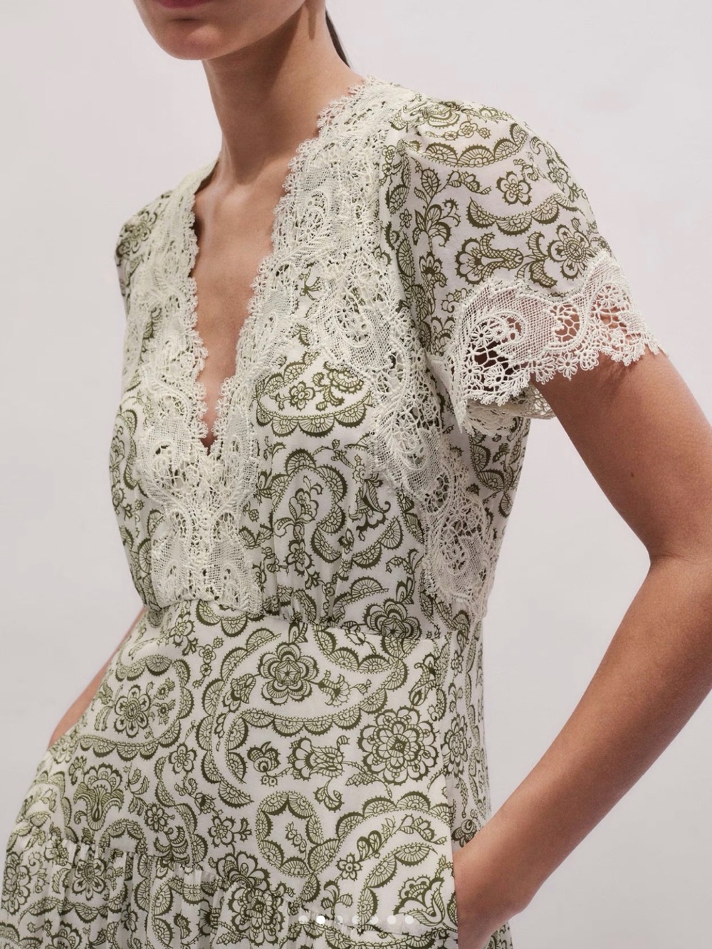 ME+EM Silk Cotton Entangled Lace Print Maxi V Neck Dress - Picture 9 of 12